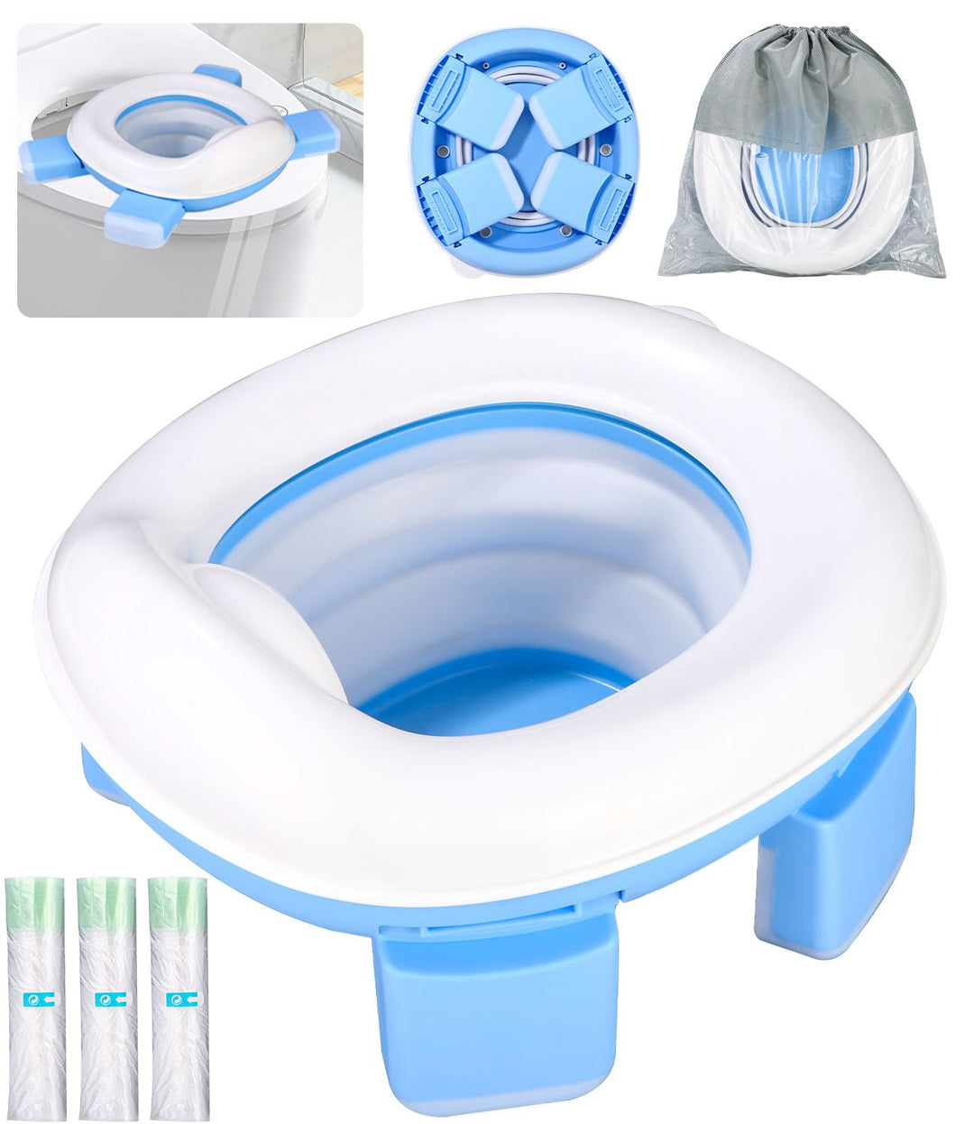 Toilettensitz Kinder,3 in 1 faltbares Kinder Töpfchen für Unterwegs,Portable Travel Potty Training T