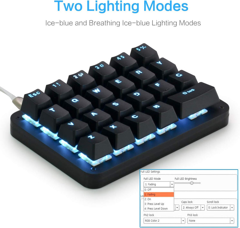 Koolertron Einhand Mini Tastatur, Mechanische Gaming Tastatur mit 23 Voll Programmierbaren Tasten, G