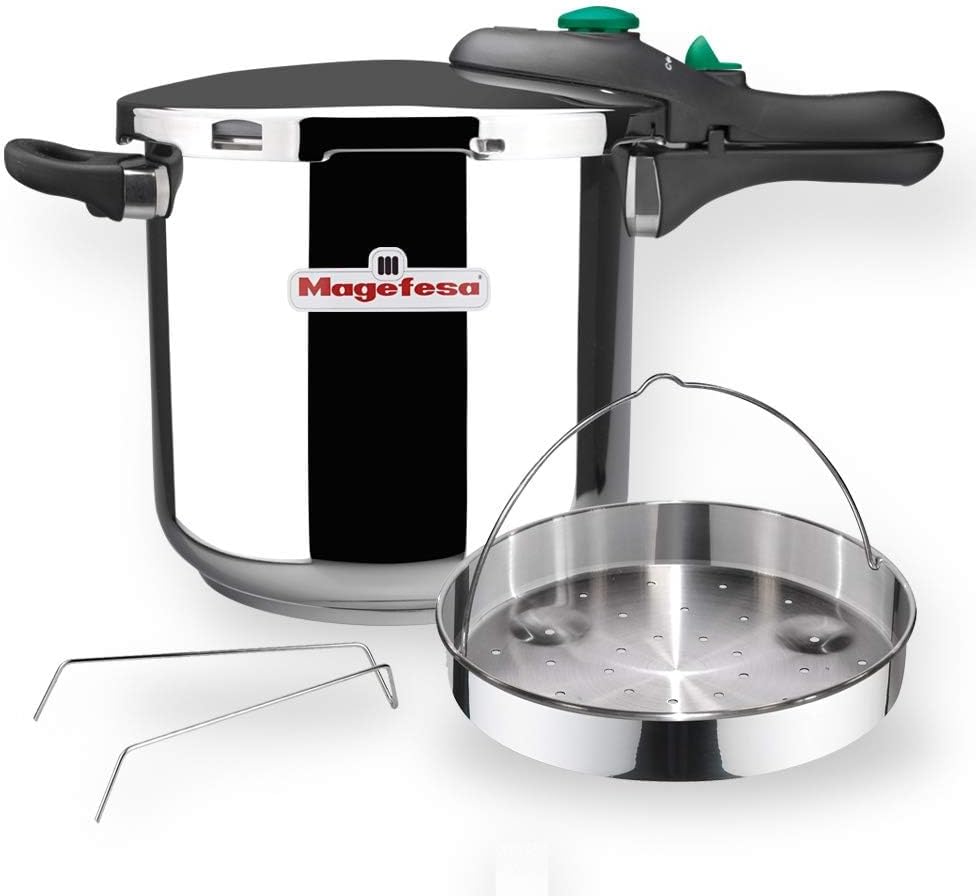 MAGEFESA ® Dynamic Schnellkochtopf 6 Liter + Korb, hergestellt aus 18/10 Edelstahl, für alle Herdart