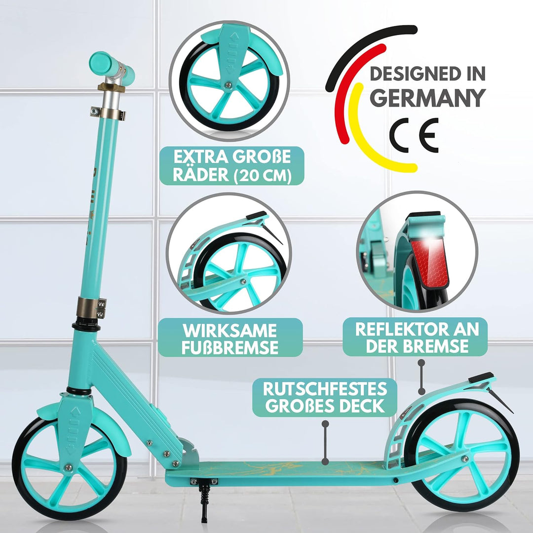 Rollkönig ® Scooter für Kinder ab 5 Jahren I Der Faltbare City-Scooter mit grossen Rädern I Tret-Rol