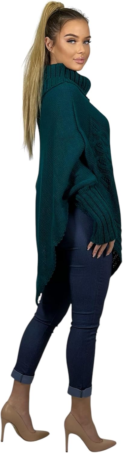Mississhop Poncho Strick Sweatshirt Pullover Umhang Überwurf Einheitsgrösse Petrol, Einheitsgrösse P