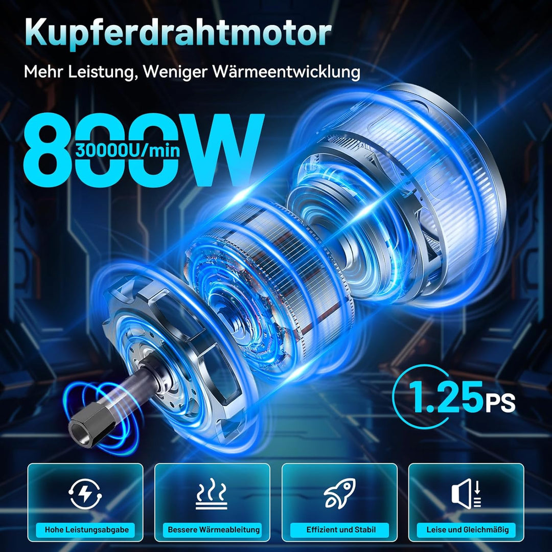 Oberfräse Kantenfräse Einhandfräse, 800W 30000 U/min Elektrischer Holzfräser Trimmer, Multifunktions