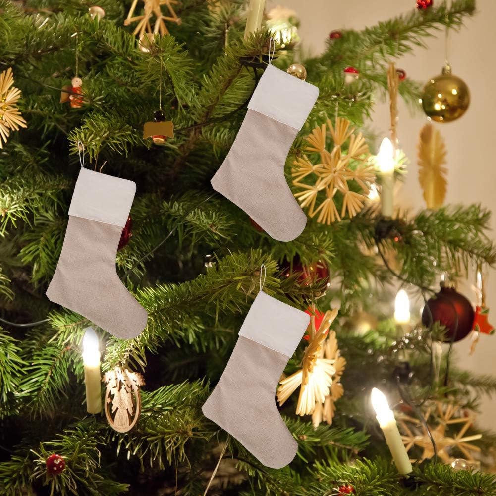 Sackleinen Weihnachtsstrümpfe 6er Pack, Weihnachten hängende Taschen Weihnachtsfeiertagsstrumpf Weih
