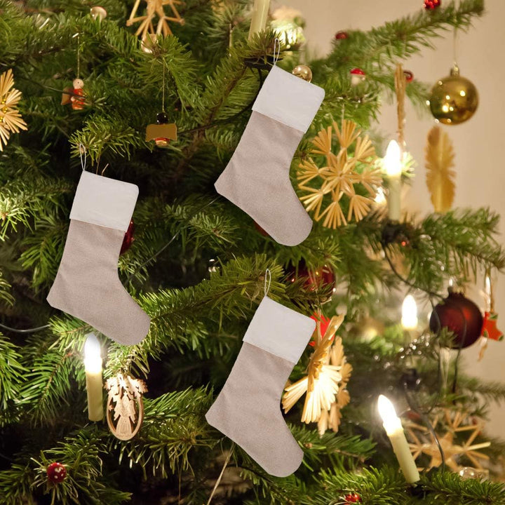 Sackleinen Weihnachtsstrümpfe 6er Pack, Weihnachten hängende Taschen Weihnachtsfeiertagsstrumpf Weih
