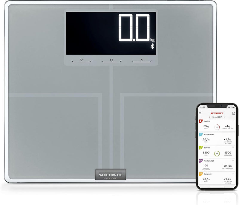 Soehnle Körperanalysewaage Shape Sense Connect 200 mit Bluetooth, digitale Personenwaage für Premium