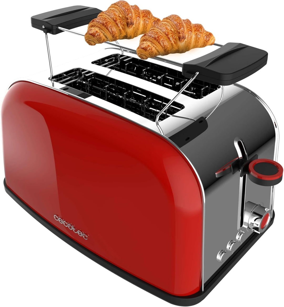 Cecotec Vertikaler Toaster Toastin' time 850 Red, 850W, Doppelter Kurzschlitz und breiter Schlitz vo