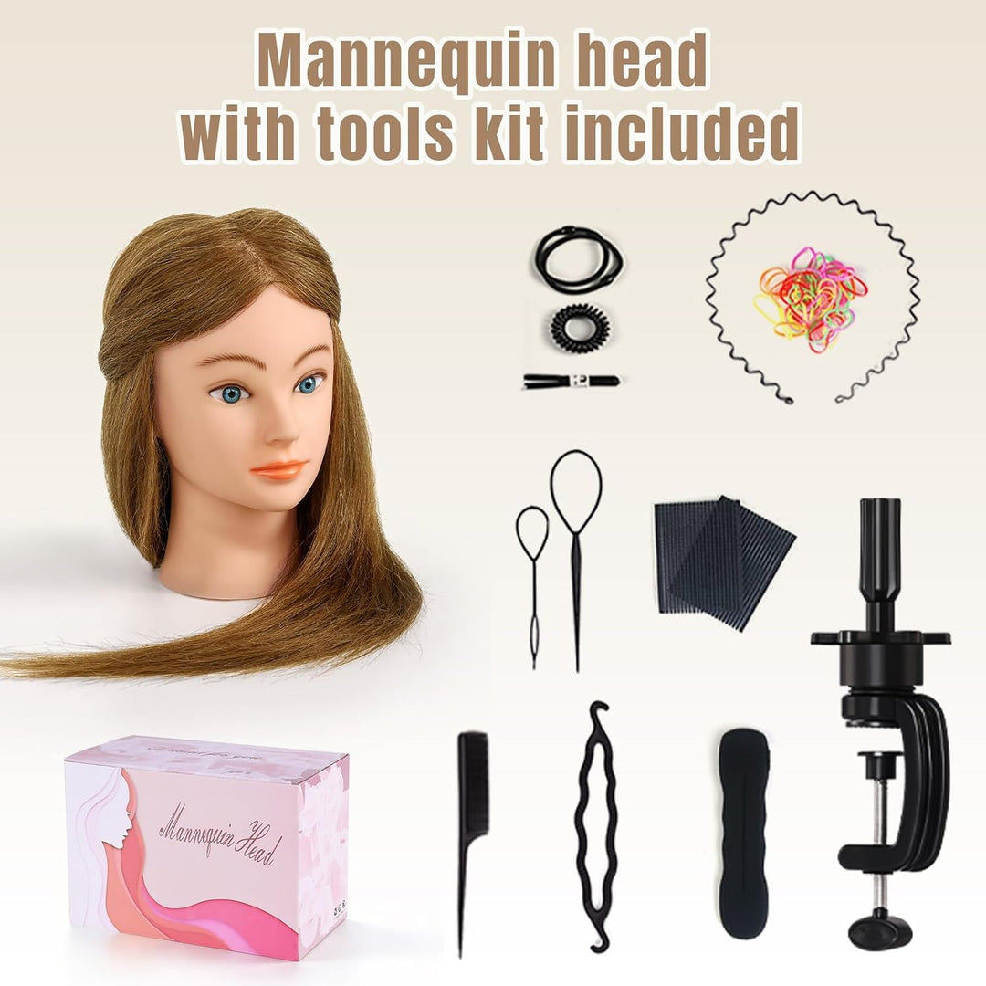 Friseur Übungskopf 100% Echthaar, 45 cm / 18 Zoll Mannequin Kopf mit Haaren, Friseurkopf Trainingsko