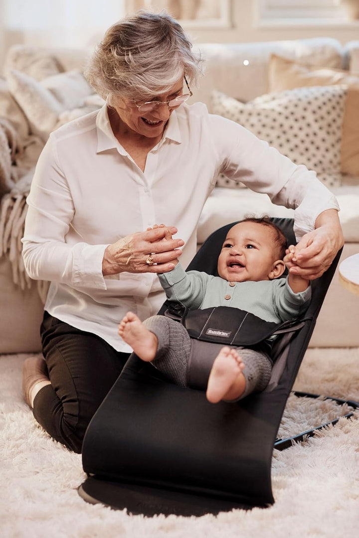 BabyBjörn Bouncer Balance Soft, Baumwolle, Schwarz/Dunkelgrau Gewebt schwarz / dunkelgrau, Gewebt sc