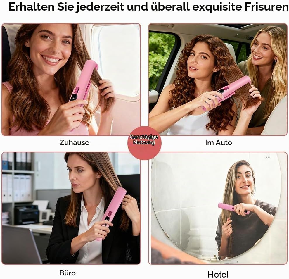 2 in 1 Glätteisen, 4500mAh Haarglätteisen, Kabellos Haarglätter, Keramik-Turmalin-Beschichtung, Weni