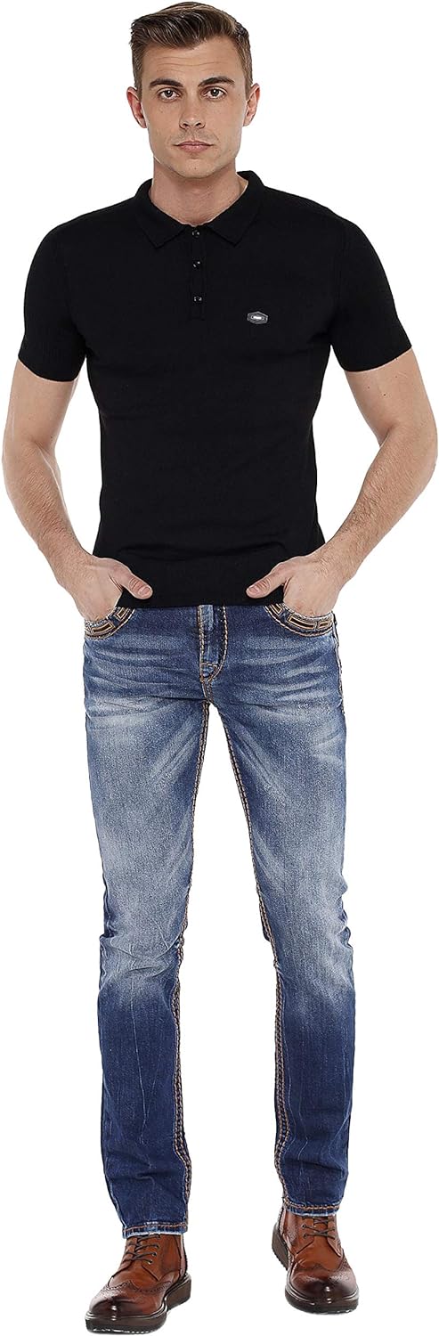 Cipo & Baxx Herren Jeans Hose Regular Slim Fit Denim Hose Pants Dicke Naht Jeanshose Blau W31 L32