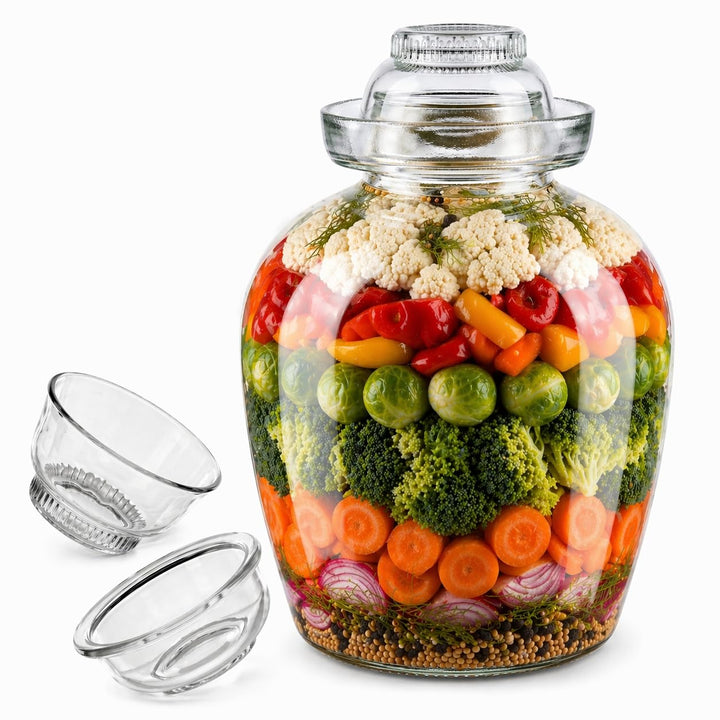 lilawelt24 10L Fermentationsglas mit Wasserverschluss und 2 Glasschalen, Gärglas für Kimchi, Sauerkr