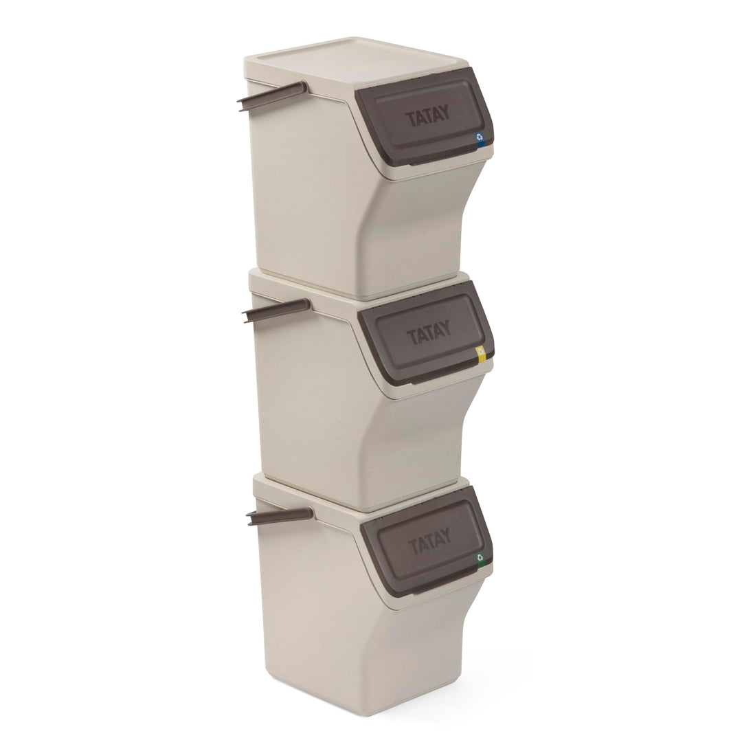 TATAY Mülltrennsystem Easy Waste 20L | 3er Set Recycling Behälter | Modular und Stapelbar | Deckel m