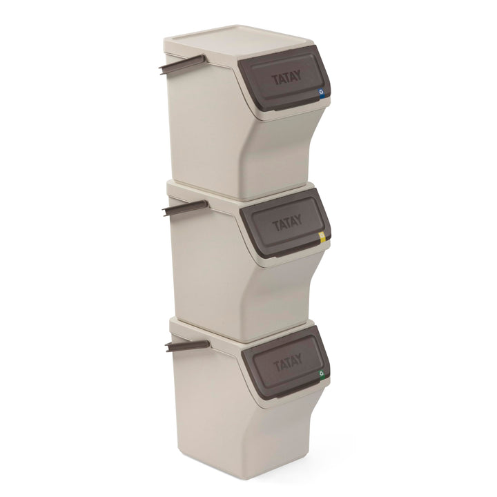 TATAY Mülltrennsystem Easy Waste 20L | 3er Set Recycling Behälter | Modular und Stapelbar | Deckel m