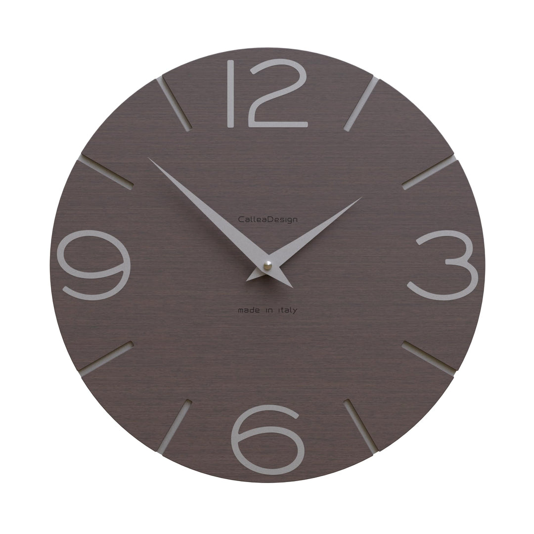 CalleaDesign Wanduhr Smile Wenge-Eiche und Aluminium Rund 30 cm Schlichtes und modernes Design Geräu