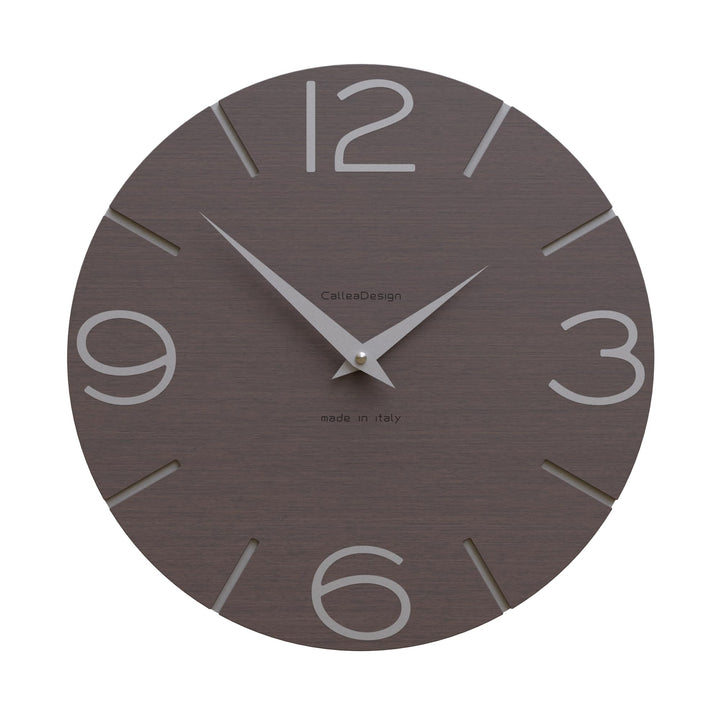 CalleaDesign Wanduhr Smile Wenge-Eiche und Aluminium Rund 30 cm Schlichtes und modernes Design Geräu