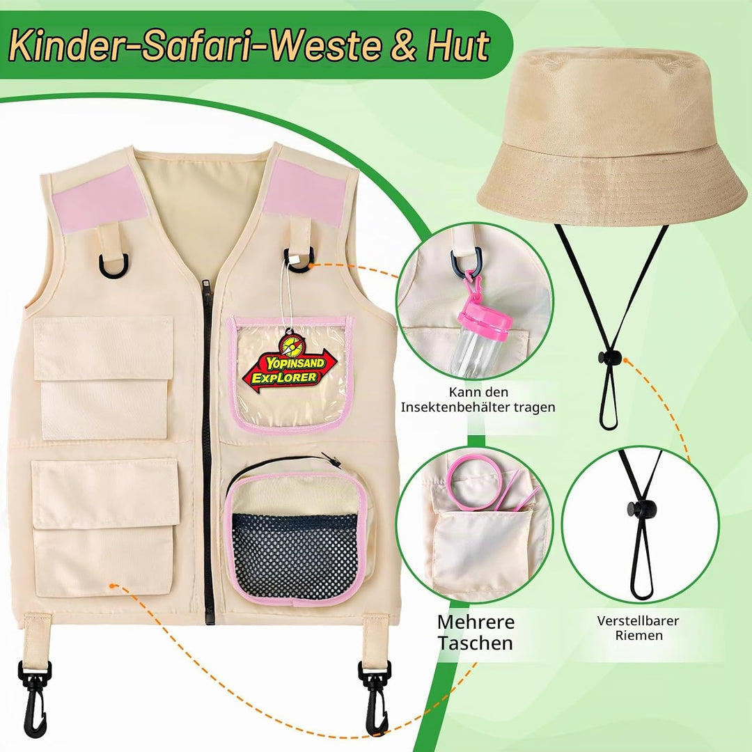 Forscherset für Kinder, Exploration Spielzeug mit Weste, Hut und Kindern Fernglas, Kindern Campingau
