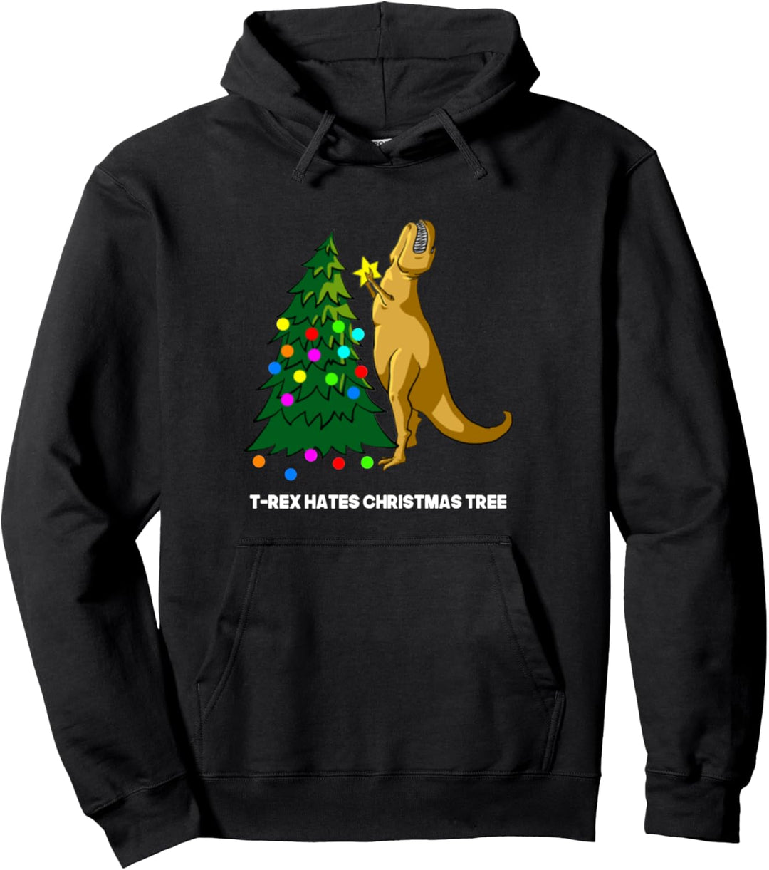 T-Rex Hates Christmas Tree Dinosaur Dino Merry Xmas Funny Pullover Hoodie