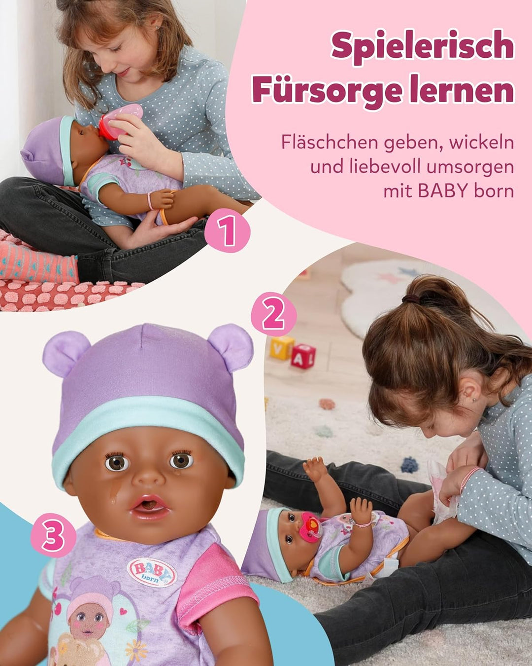 BABY born Eva 43cm, Babypuppe mit 10 Funktionen und Accessoires, für Kinder ab 3 Jahren, funktionier