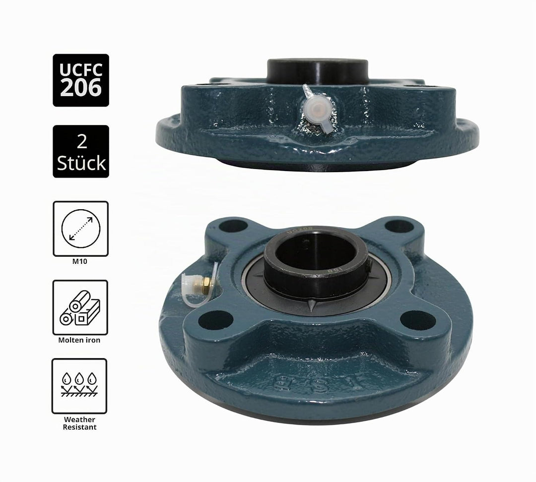 (Pack 2) DOJA Industrial | 2 Lagereinheiten mit UCFC 206 Kugellager für Welle (30 mm Lager mit Stütz