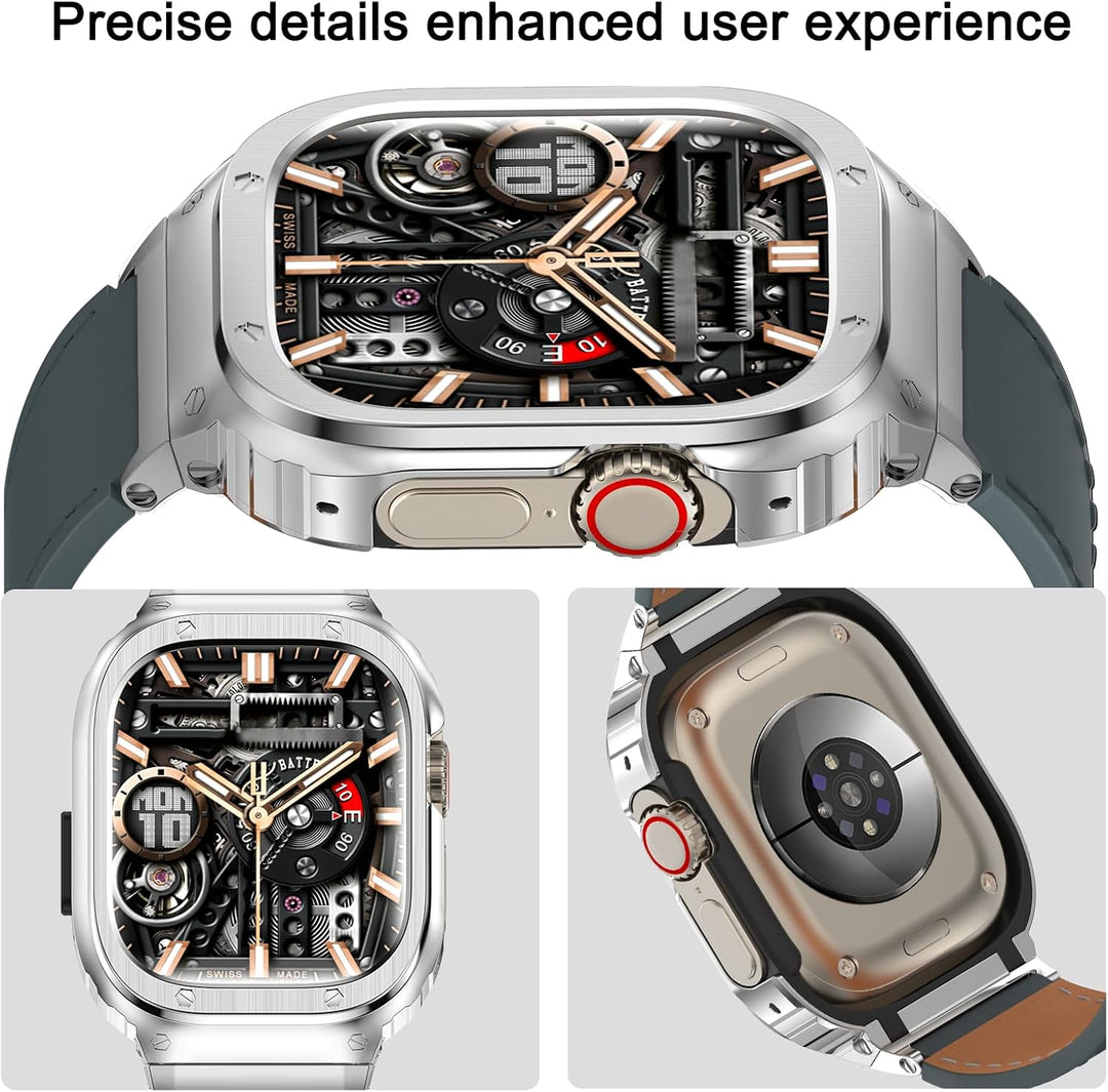 SUPLINK Metallgehäuse mit Lederarmband Kompatibel mit Apple Watch Armbändern 49mm,Robuste Edelstahl