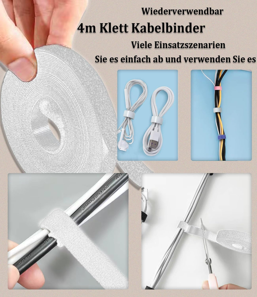 MiuCo 255Pcs Weiss Kabelmanagement Set Mit Kabelbox, Kabelhalter Selbstklebend, Rollenkabelbinder, S