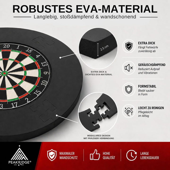 Peakridge® Dartboard Surround 4-teilig – Schutzring für Standard-Dartscheiben, Eva Wandschutz, einfa