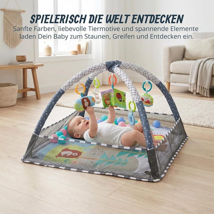 Relaxdays Spielbogen, mit Spielzeug, faltbar, HxBxT: 55 x 80 x 80 cm, Stoff & Schaumstoff, Baby Gym,