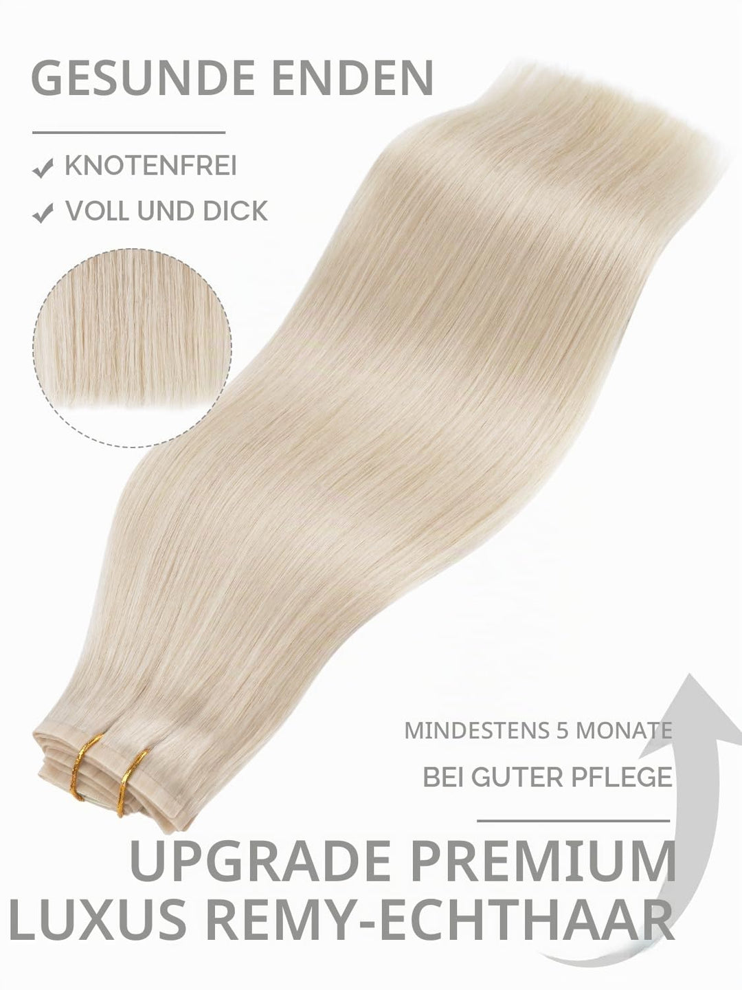 WENNALIFE Nahtlose Clip In Extensions Echthaar, 35cm 9pcs 130g Platinblond Echthaar Extensions Clip