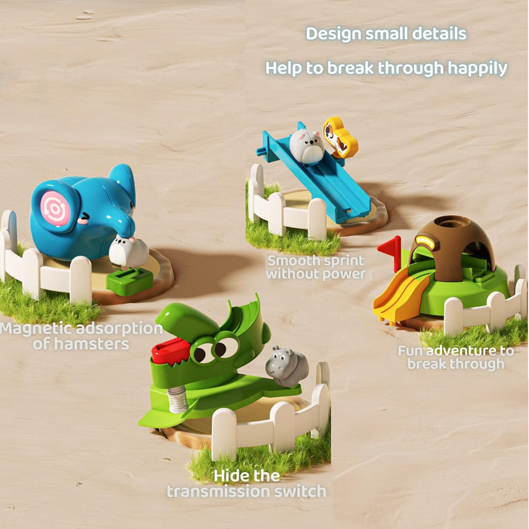 Autorennbahn Abenteuer Auto Set: Magnetische Hamster Fahrzeuge – 20-stufiges Tierpark Abenteuer ohne