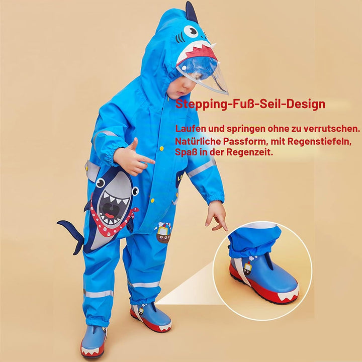 Fewlby Regenanzug Kinder, Regenjacke Einteilig Regenmantel mit Kapuze Regenponcho Jungen Mädchen Was