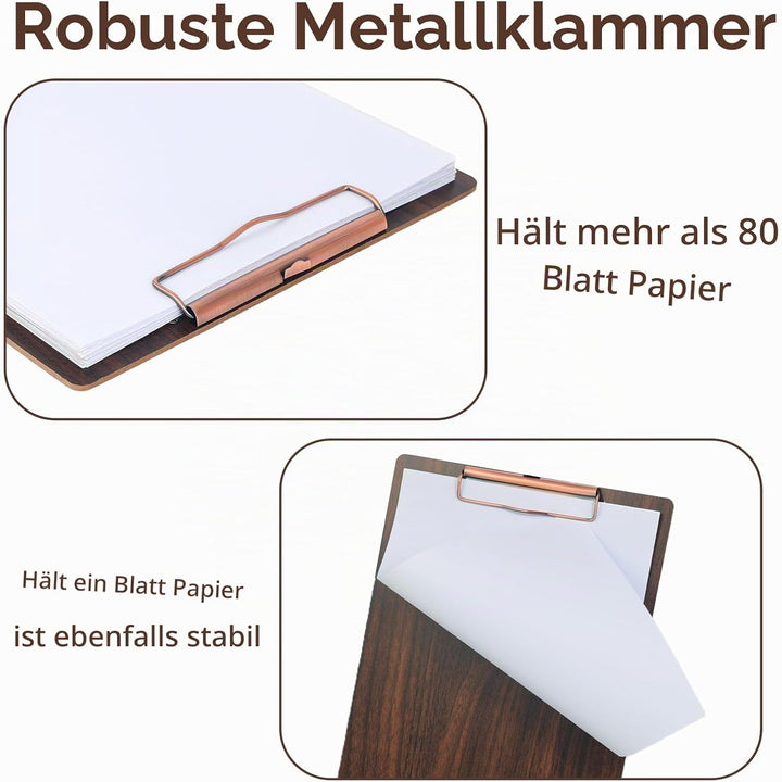 Klemmbrett A4,12 Stück Holz Klemmbretter mit Metalklemme,Schreibbrett Schreibplatte Clipboard A4- 12