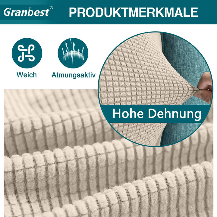 Granbest High Stretch Sektionssofa Kissenbezug(Beige, 3 Sitzer+Chaise) 3 Sitzer+Chaise Beige, 3 Sitz