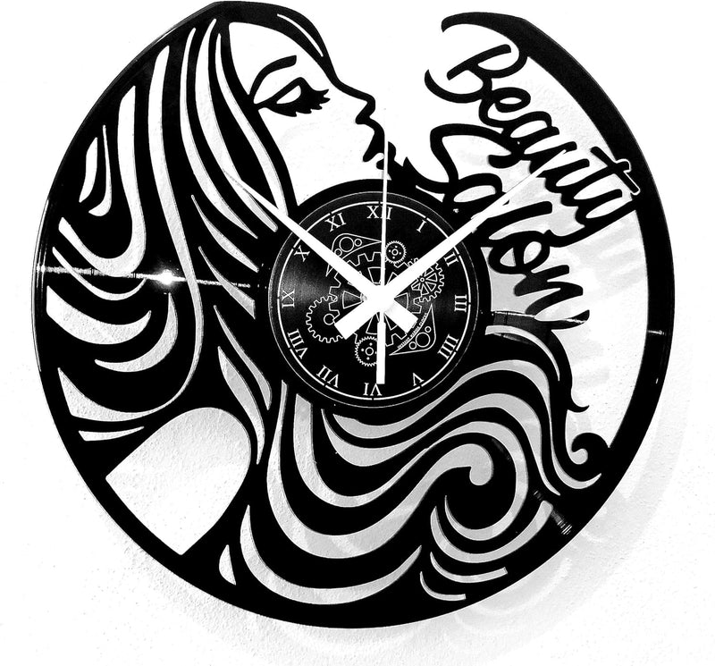 Instant Karma Clocks Wanduhr aus Vinyl Schallplattenuhr mit Schönheitszentrum Beauty Salon Friseursa