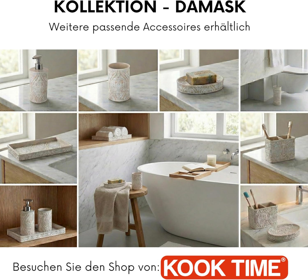 Geschlossene WC-Garnitur Serie Damask - Toilettenbürste mit Edelstahl-Stiel - Bürstenhalter aus Poly