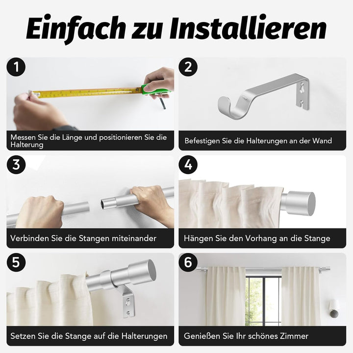 Silber Gardinenstange Vorhangstange Ausziehbar Curtain Rod Gardinenstangen für Fenster Outdoor (Silb