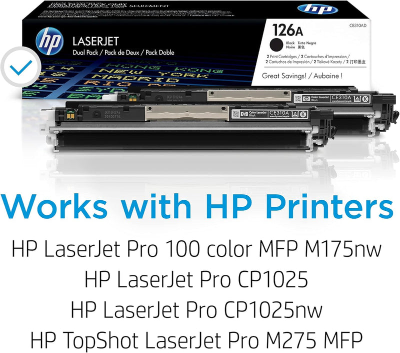 HP 126A 2er-Pack (CE310AD) Schwarz Original Toner für HP Color Laserjet Pro CP1025, M175, TopShot La