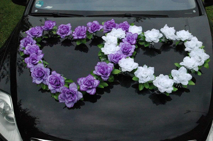 DOPPEL Herz Auto Schmuck Braut Paar Rose Deko Dekoration Autoschmuck Hochzeit Car Auto Wedding Deko