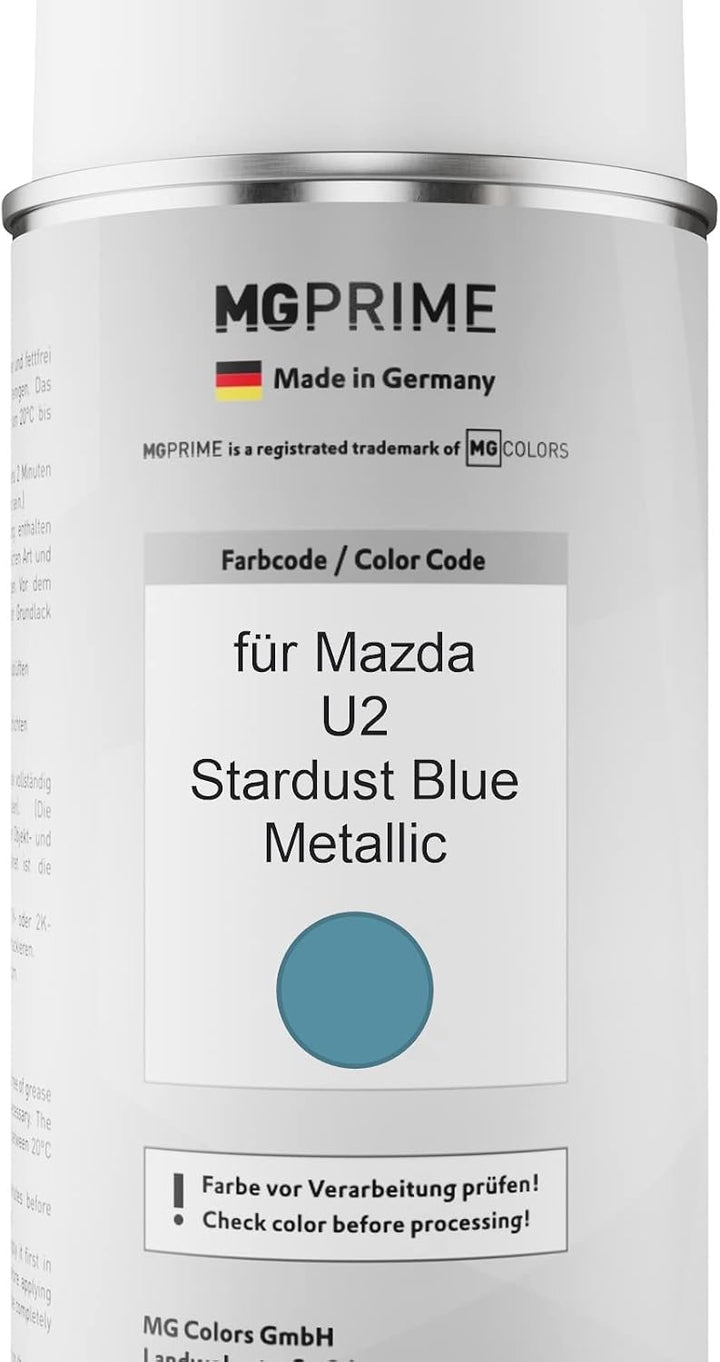 MG PRIME Autolack Sprühdosen Set für Mazda U2 Stardust Blue Metallic Basislack Klarlack Spraydose 40
