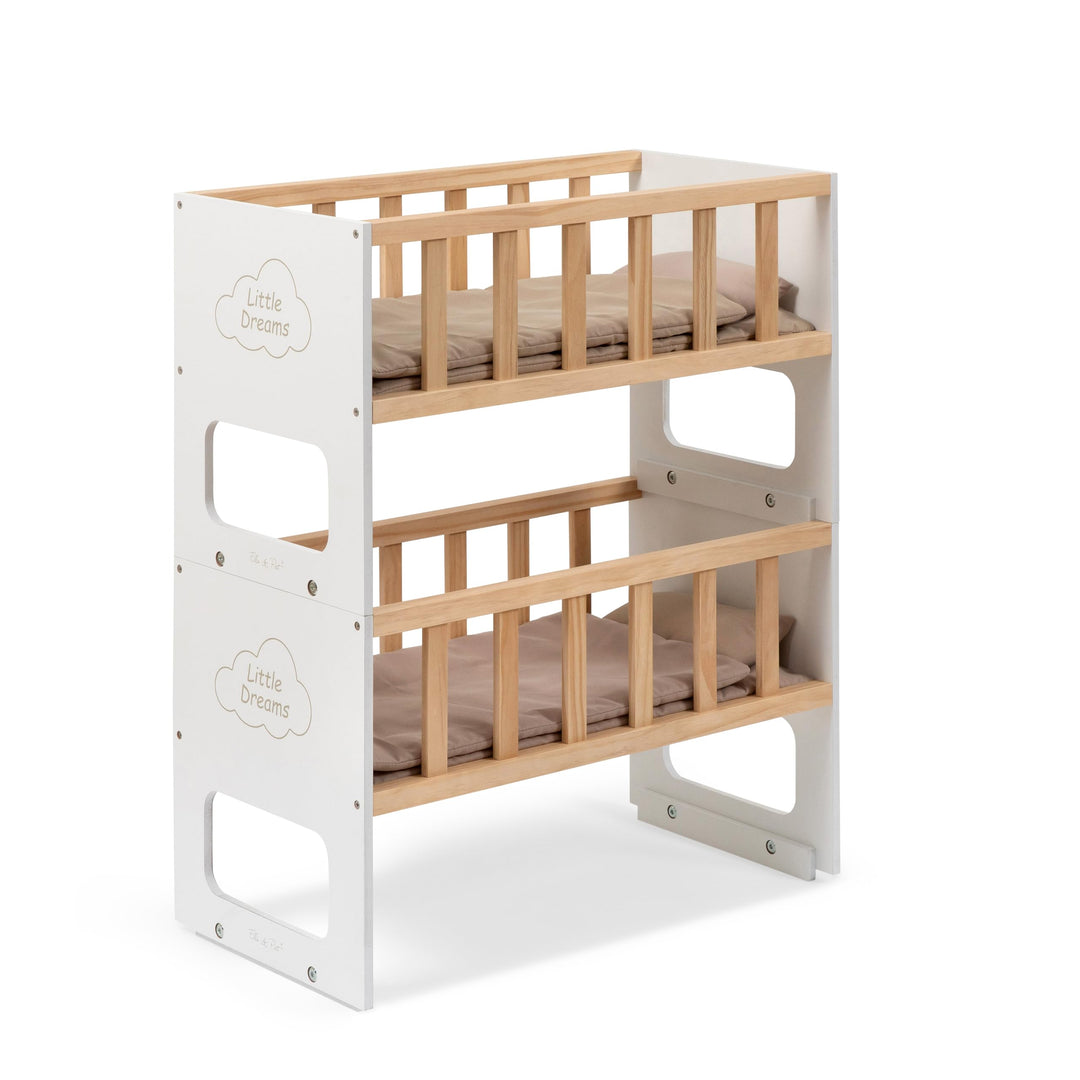 ELLA & PIET® Puppenetagenbett STOCKY Two Stapelbar (Weiss-Schlamm) Puppenbett für 2 Puppen Erweiterb