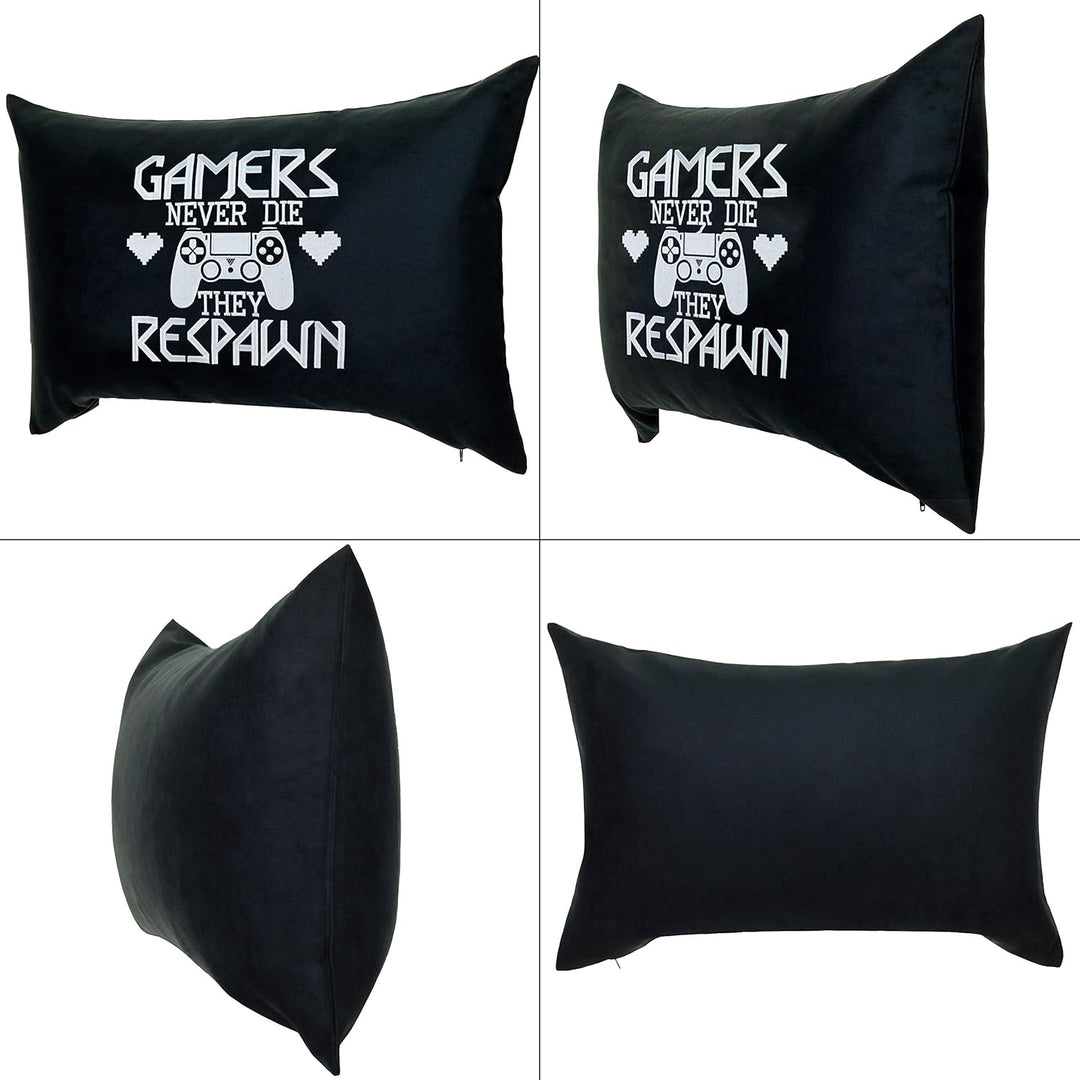 Zocker Sessel Kissen mit lustigem Spruch 40x60cm "Gamers never die - they respawn" lustiges Geburtst