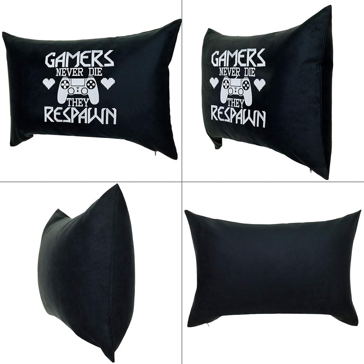 Zocker Sessel Kissen mit lustigem Spruch 40x60cm "Gamers never die - they respawn" lustiges Geburtst