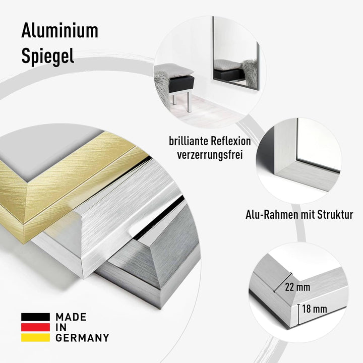 Wandspiegel, 70 x 170 cm, Aluminium, Silber matt, Ganzkörperspiegel für alle Wohnbereiche, Hoch- & Q