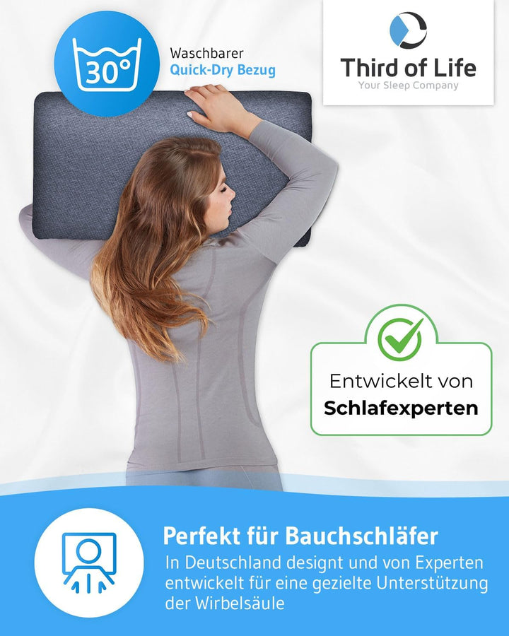 Bauchschläferkissen 40x60 MIZAR Quickdry, Flaches Kopfkissen für Bauchschläfer - 7 cm, Zertifizierte