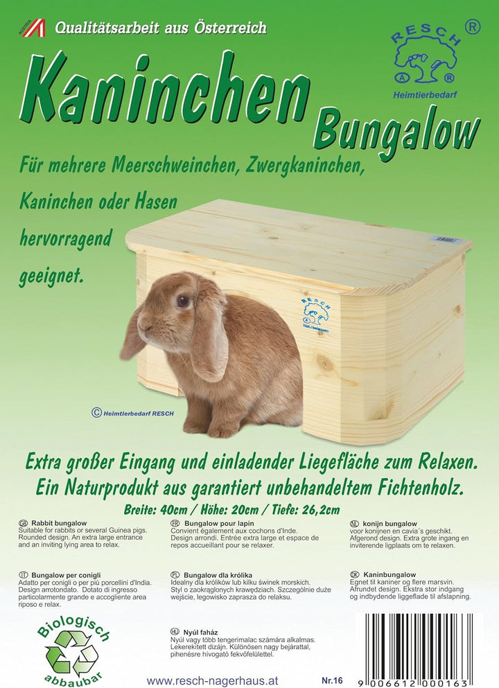 Resch Nr16 Kaninchen Bungalow naturbelassenes Massivholz aus Fichte/Abgerundetes Design/mit extra gr