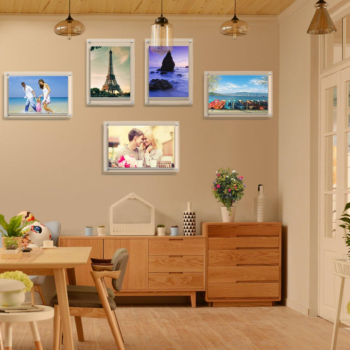 AMEITECH Acryl Wandhalter Bilderrahmen, Doppelte Panel Clear Hanging Photo Frame hält 43,6 x 31,5cm