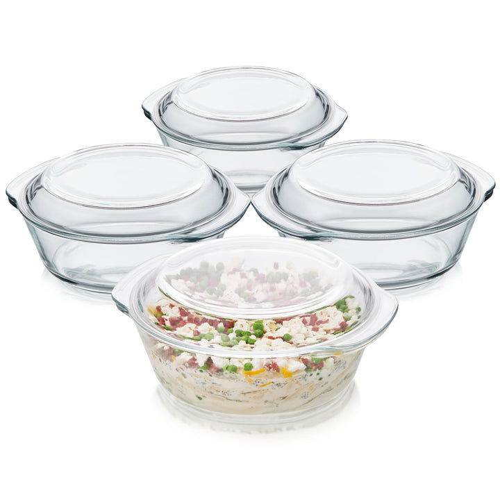 KHG Auflaufformen aus Glas mit Deckel 4er Set 2 Liter Rund für kalte &amp; warme Speisen, spülmaschinenf