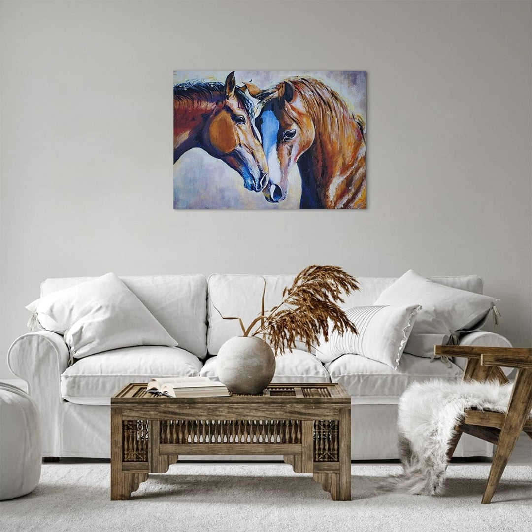 Bilder auf Leinwand Pferd Tier Bindung Leinwandbild mit Rahmen 70x50cm Wandbilder Dekoration Wohnzim