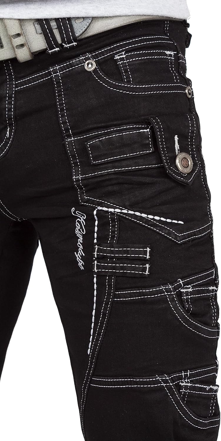 Kosmo Lupo Herren Jeans Extravagant Besondere Designs 38W / 34L Schwarz - 01, 38W / 34L Schwarz - 01
