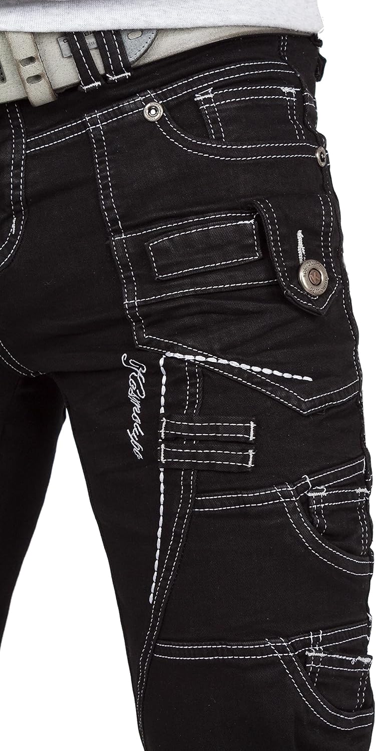 Kosmo Lupo Herren Jeans Extravagant Besondere Designs 29W / 32L Schwarz - 01, 29W / 32L Schwarz - 01
