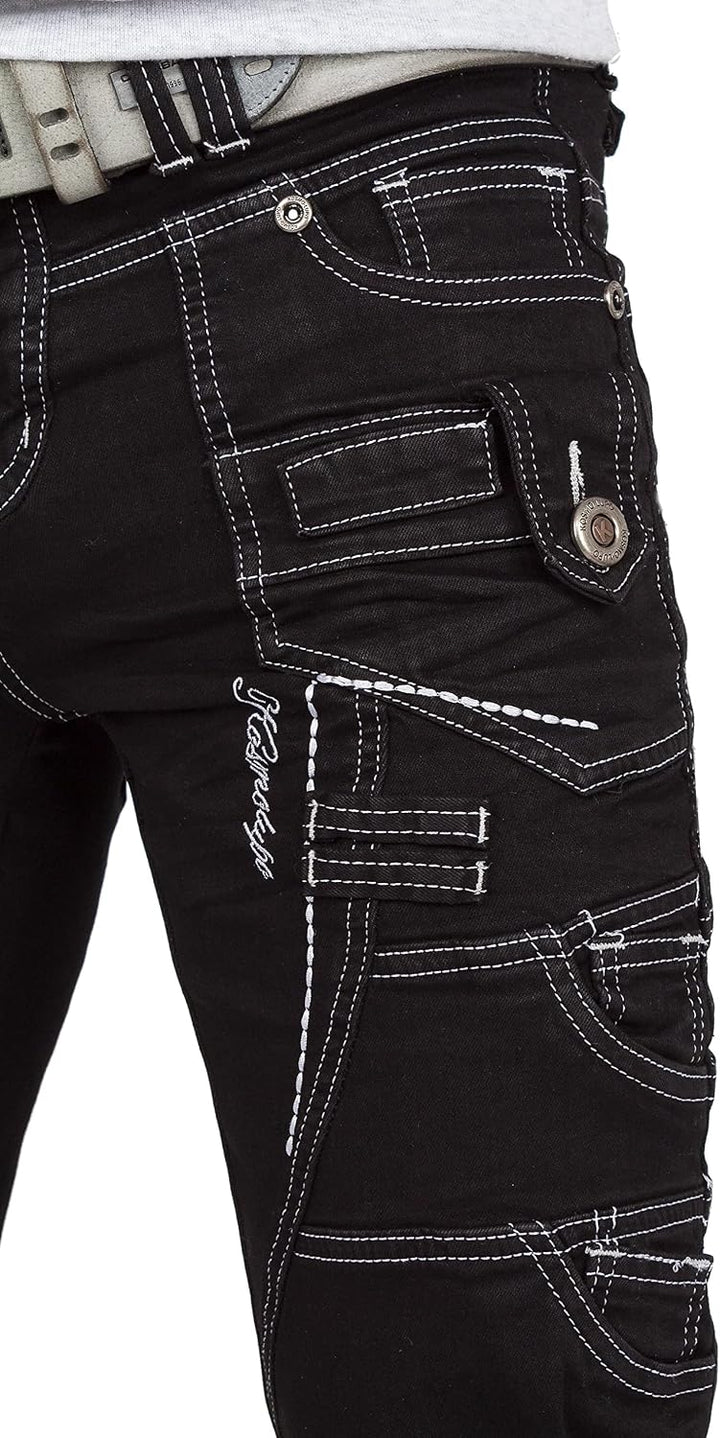 Kosmo Lupo Herren Jeans Extravagant Besondere Designs 29W / 32L Schwarz - 01, 29W / 32L Schwarz - 01